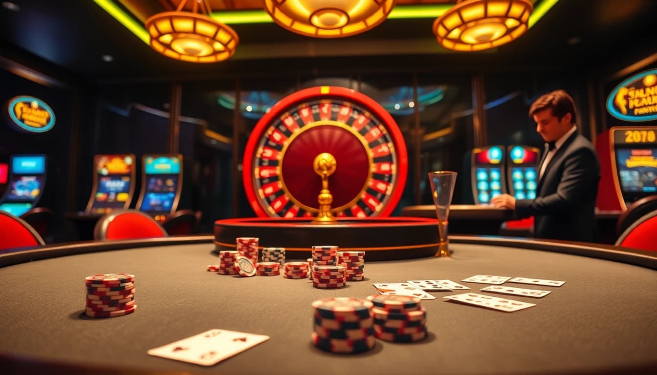 Experience the thrill at https://mm88.bar/ with a lively casino scene showcasing poker and roulette.