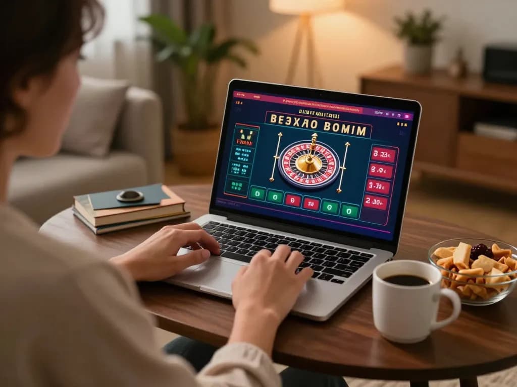 Engaging player experiencing go8 online casino with live dealer roulette in cozy home setting.
