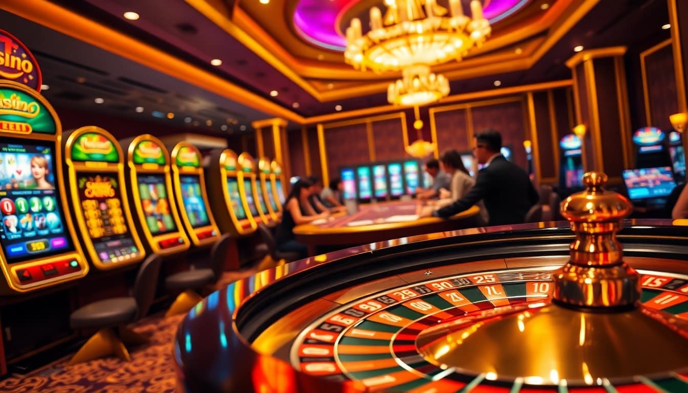 Exciting gaming scene featuring slot machines and tables at https://xx88.ai/ for avid gamblers.