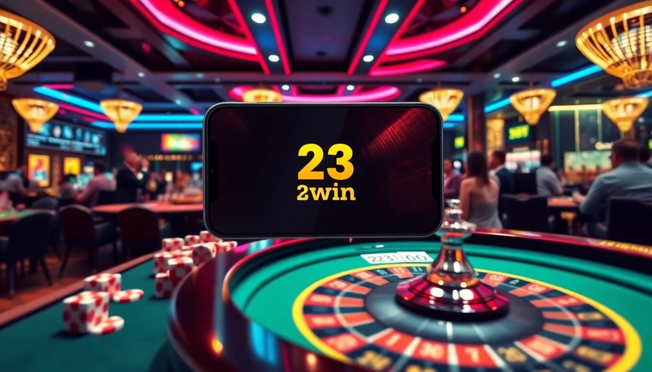 A player winning at the 23win app casino, showcasing a vibrant atmosphere with gaming tables and excitement.