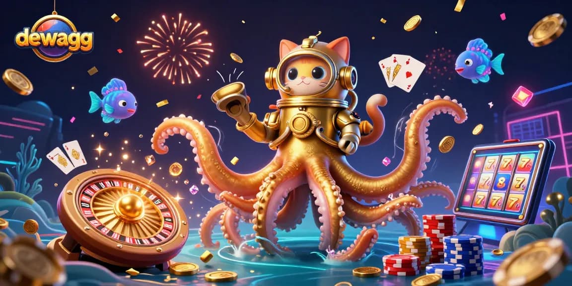 Dewagg players spin the roulette wheel amid cascading coins and exciting game elements in a vibrant casino setting.