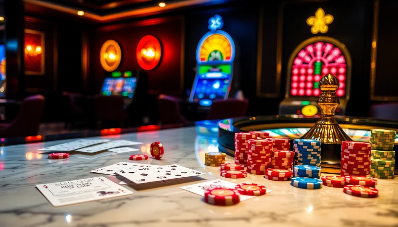 Hit club casino night with glamorous poker setup and vibrant roulette chips.