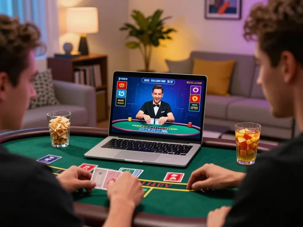 Iwin player enjoying a live dealer blackjack game from home, demonstrating immersive online gambling experience.