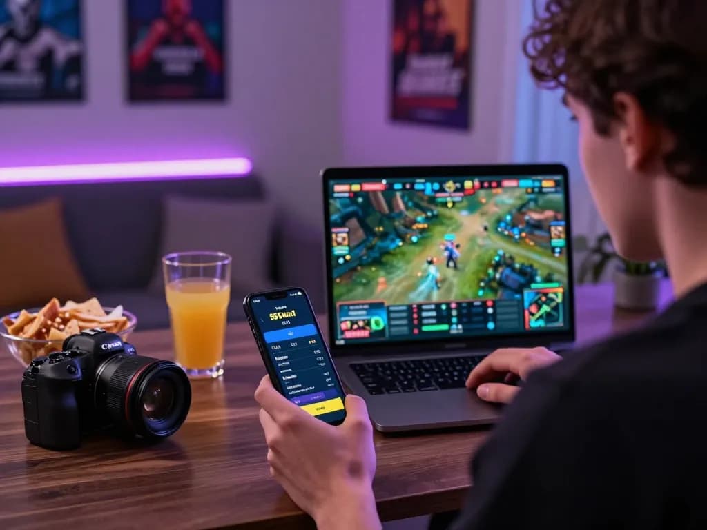 Engaged in online esports betting with the 555win1 app on a laptop, showcasing an exciting betting experience.