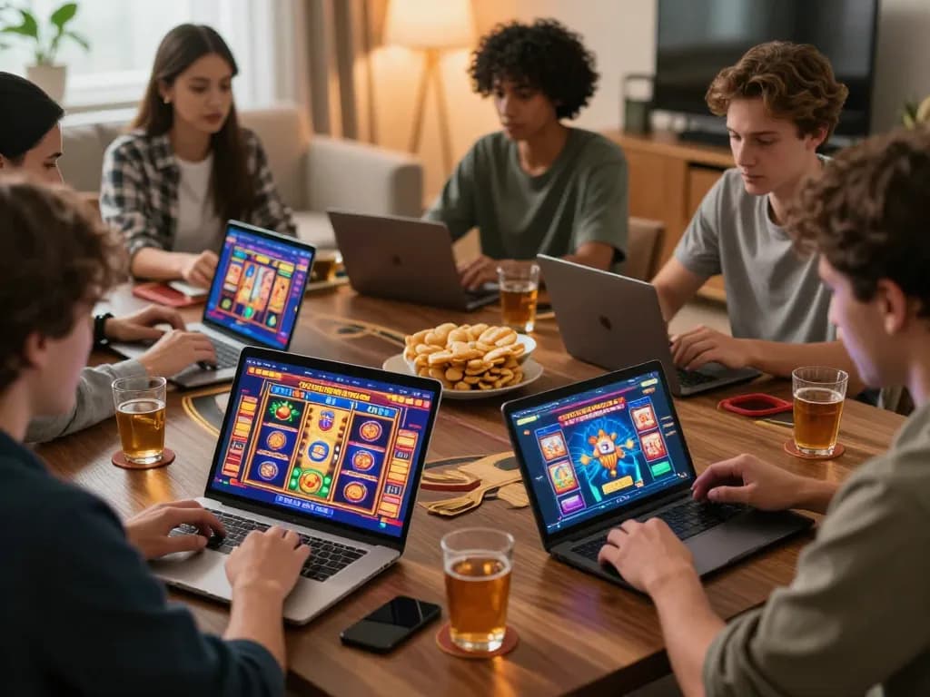 Players enjoy thrilling rik vip online casino games on laptops and tablets, showcasing excitement and strategy.
