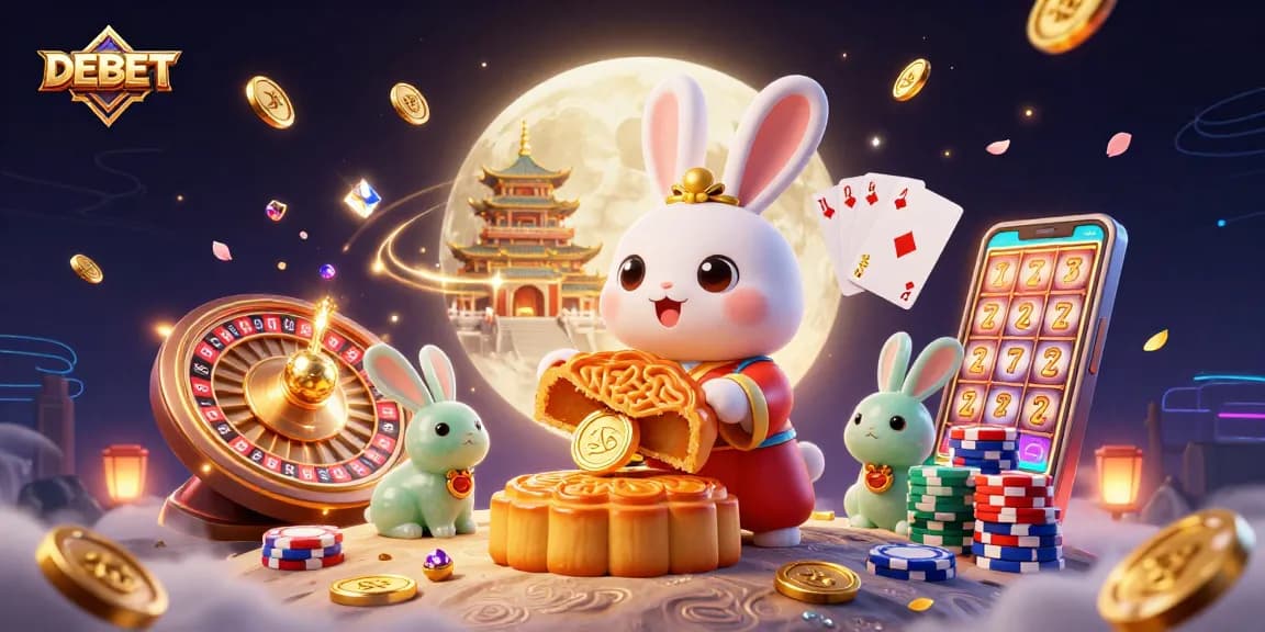 Experience the thrill of DEBET with a unique moon-themed casino scene bursting with excitement.