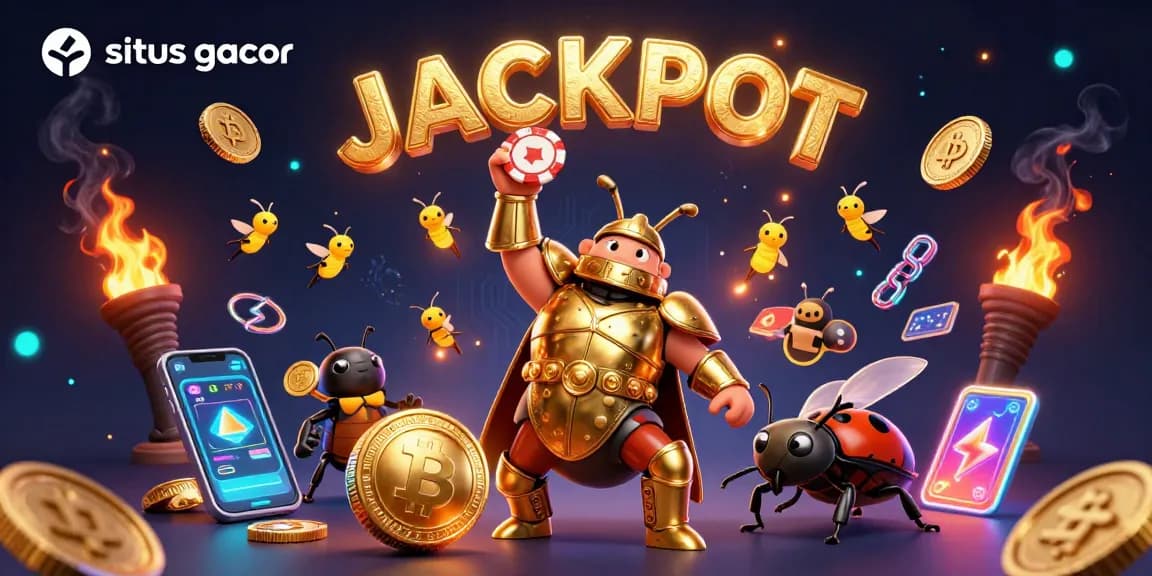 Experience the excitement of situs gacor with a 3D beetle champion and glowing casino elements.