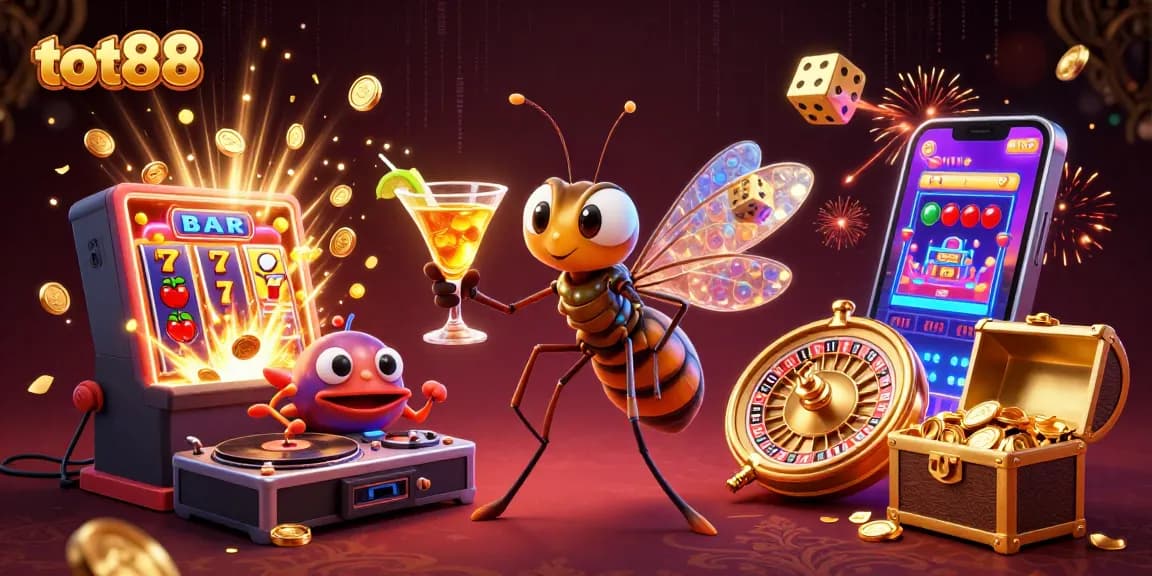 tot88 showcases a lively 3D casino scene with vibrant characters and exciting gameplay elements.