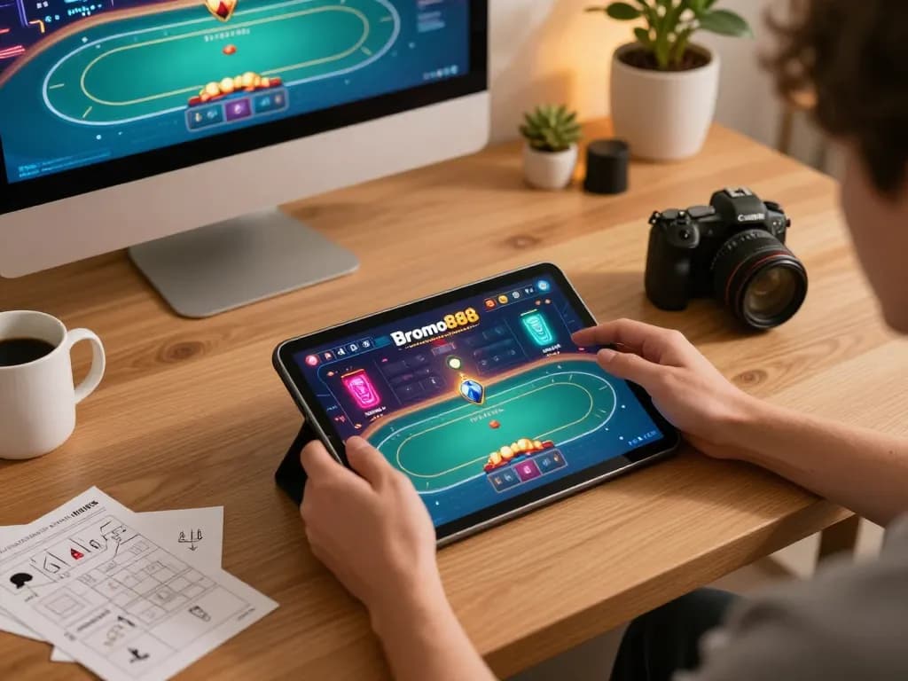 Engaging gameplay on Bromo888 showcasing an interactive poker interface in a cozy home setting.
