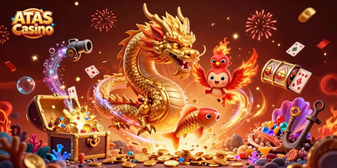 Experience thrilling gameplay at ATAS Casino featuring vibrant characters amidst a treasure-filled scene.
