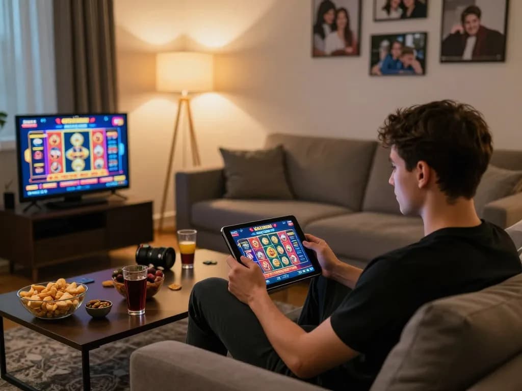 Engaging in online gaming with the okwin app from a cozy living room
