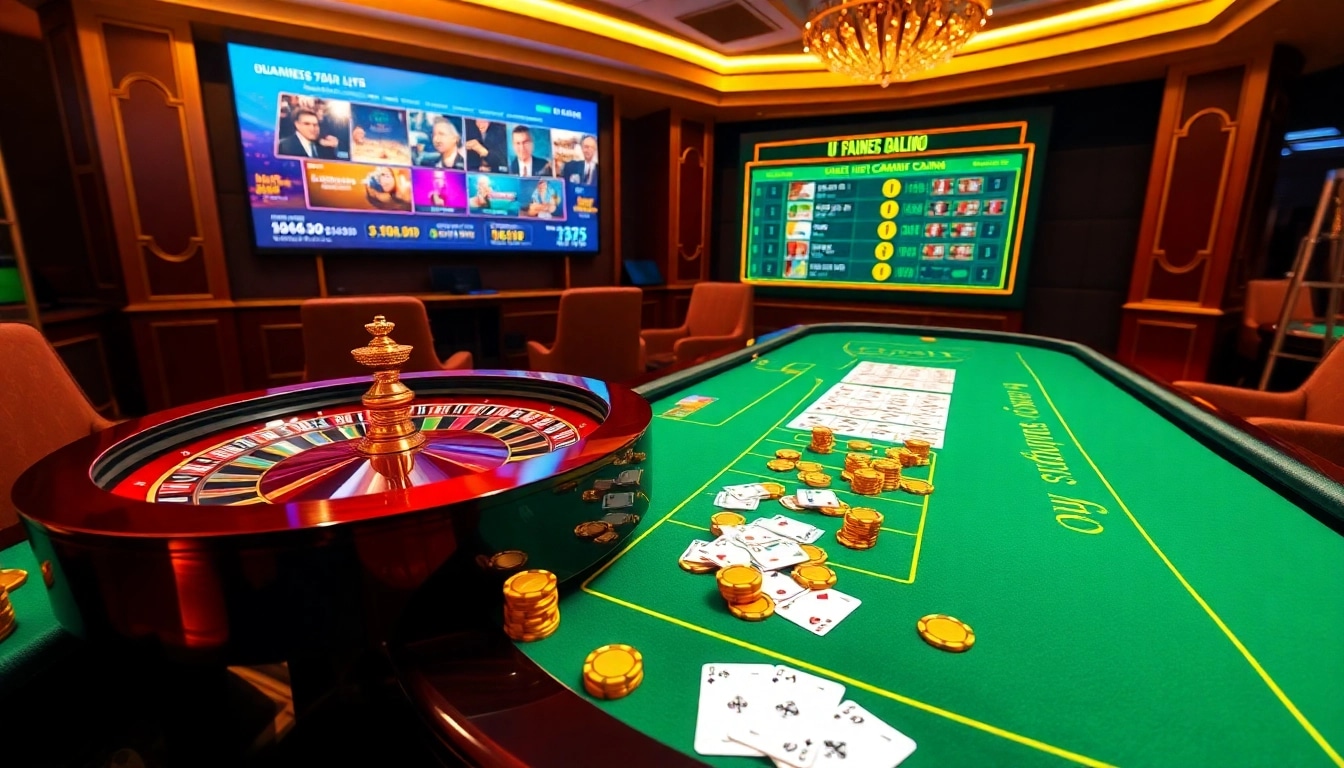 Exciting U888 casino action with casino tables, chips, and live gaming screens.