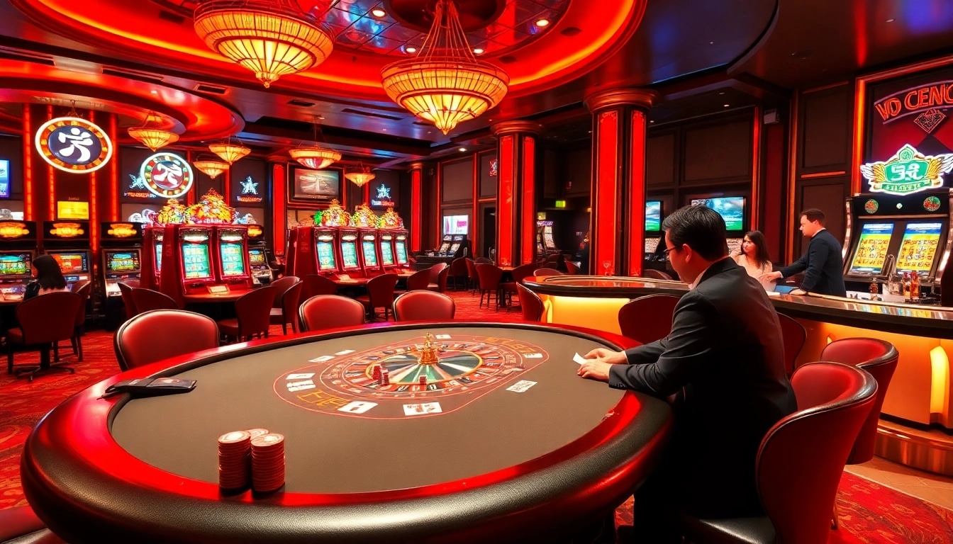 Engaged players enjoy a thrilling game at the bk8thai casino table surrounded by luxury decor.