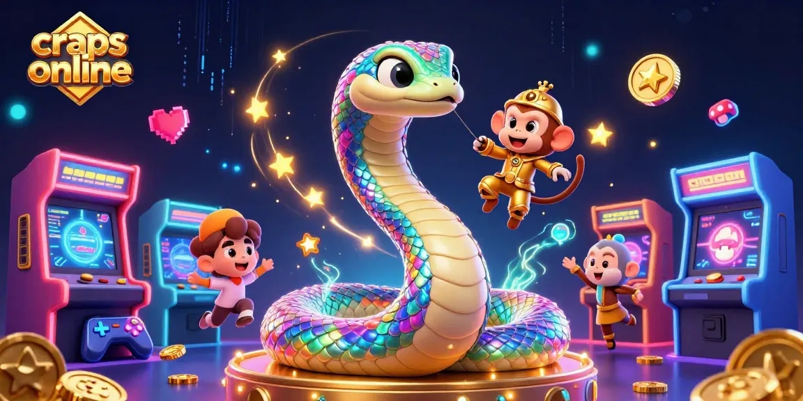 Craps online magic illustrated: vibrant 3D scene with playful characters amidst colorful gaming machines.