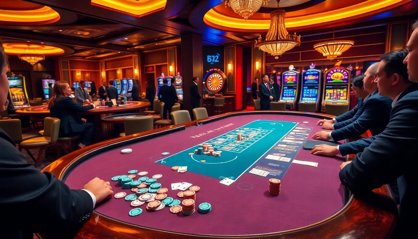 Experience the excitement of betting at B52club poker tables with vibrant chips and cards.