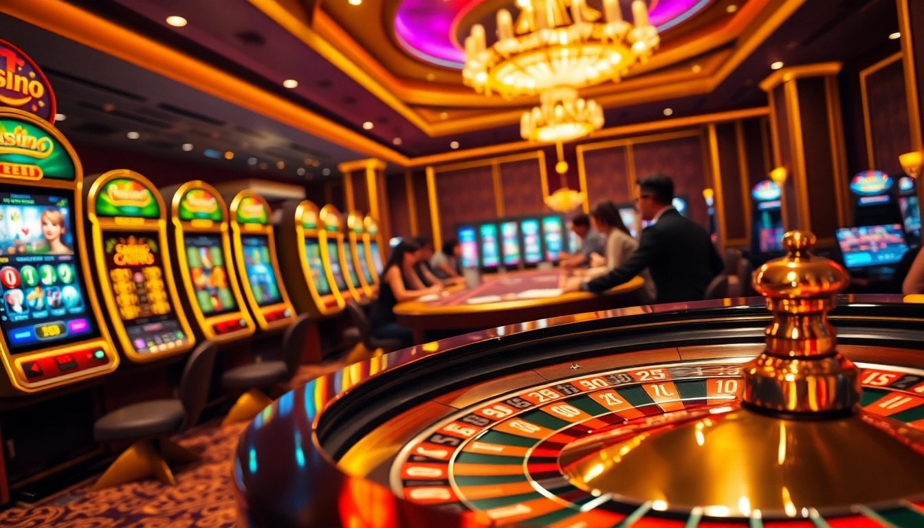 Exciting gaming scene featuring slot machines and tables at https://xx88.ai/ for avid gamblers.