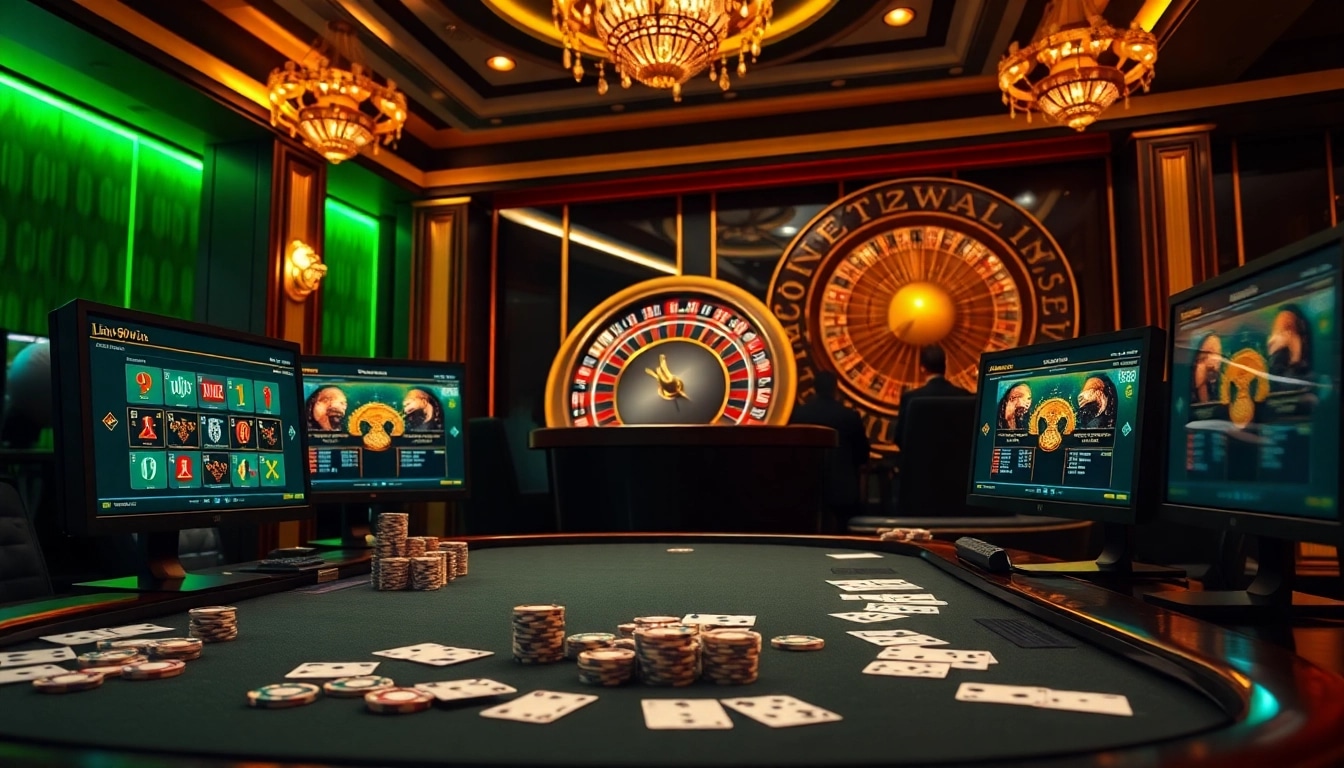 Experience thrilling gameplay at the link 98win poker table surrounded by vibrant casino excitement.