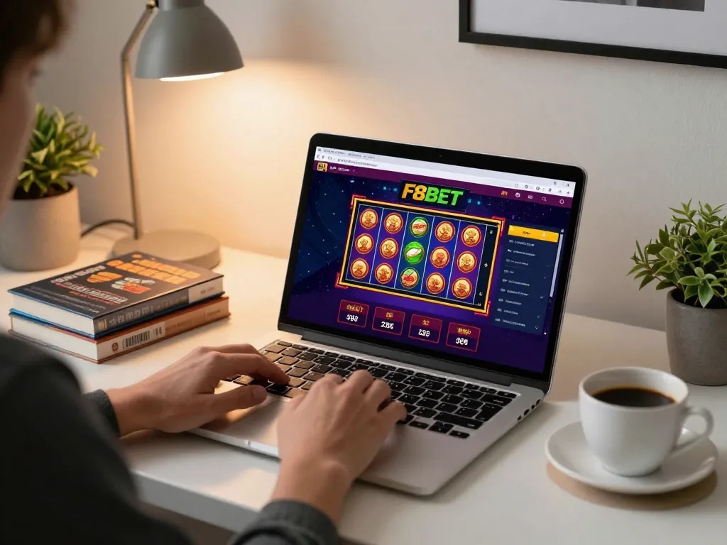 Experience dynamic gameplay on F8BET with a vibrant online casino interface on a laptop.