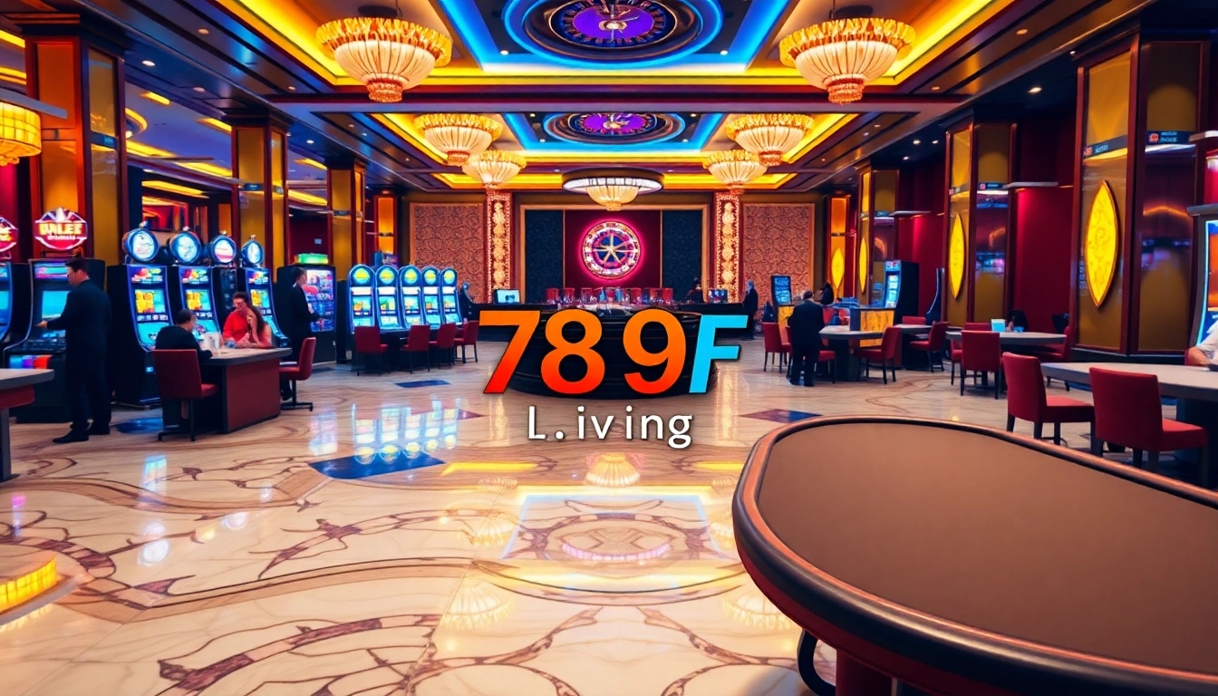 Engaging casino atmosphere at https://789f.living/, featuring poker tables, slot machines, and roulette wheel.