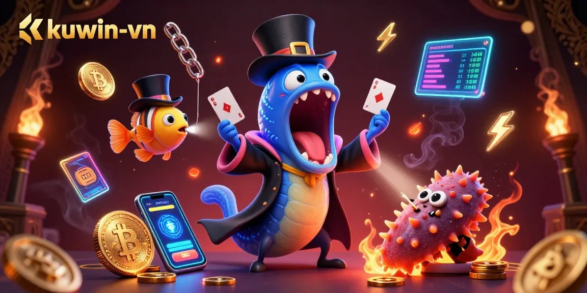 Engage with kuwin-vn's thrilling deep-sea casino magic act featuring glowing elements and underwater creatures.