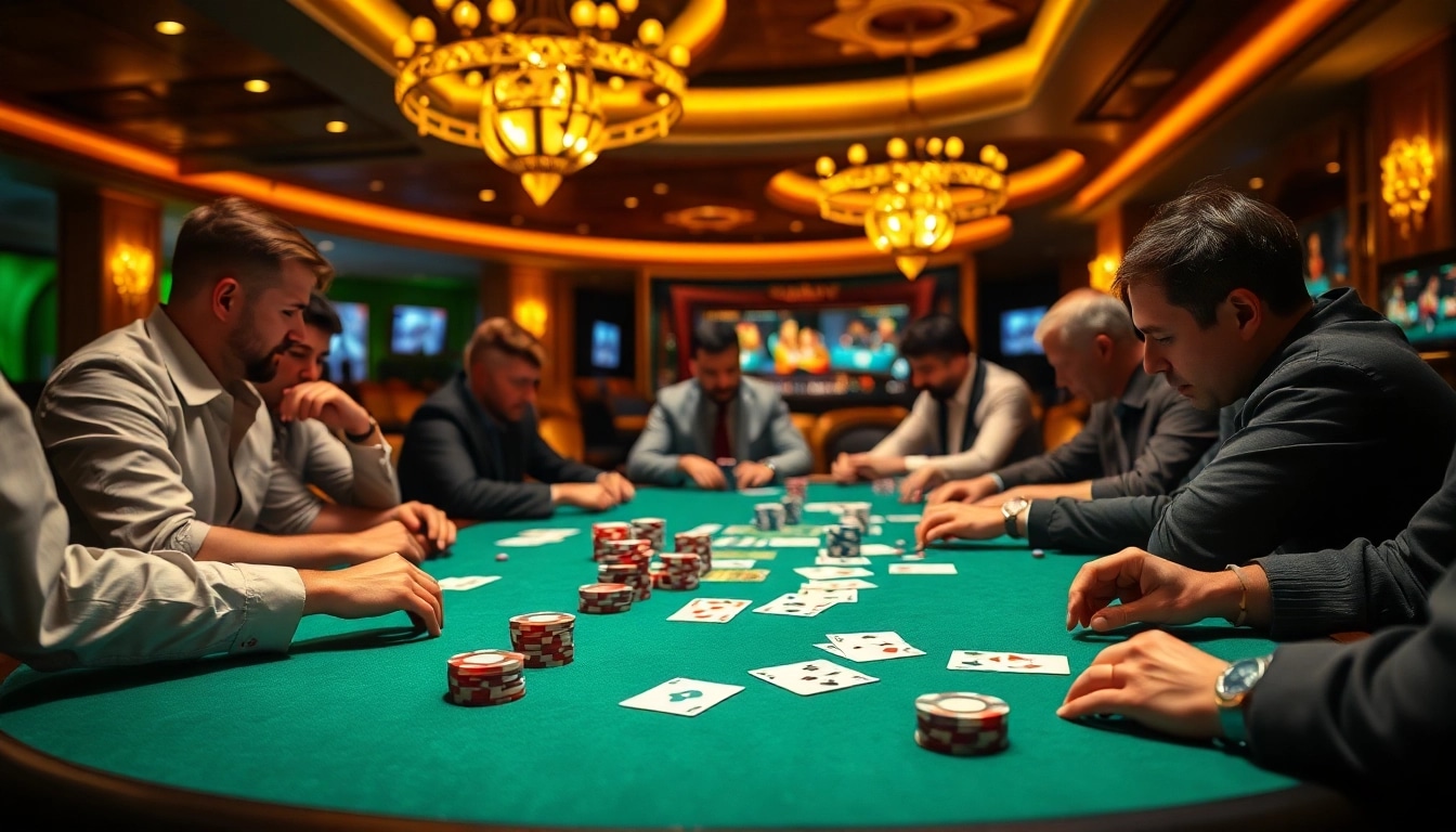 Experience the thrill of ClubGG real money games at a vibrant poker table with lively players.