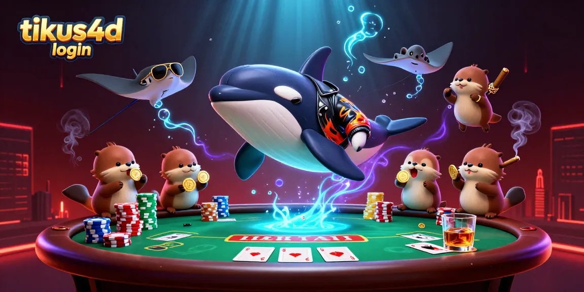 Engage with tikus4d login for dynamic gambling with orca, stingray, and otters in a vibrant scene.