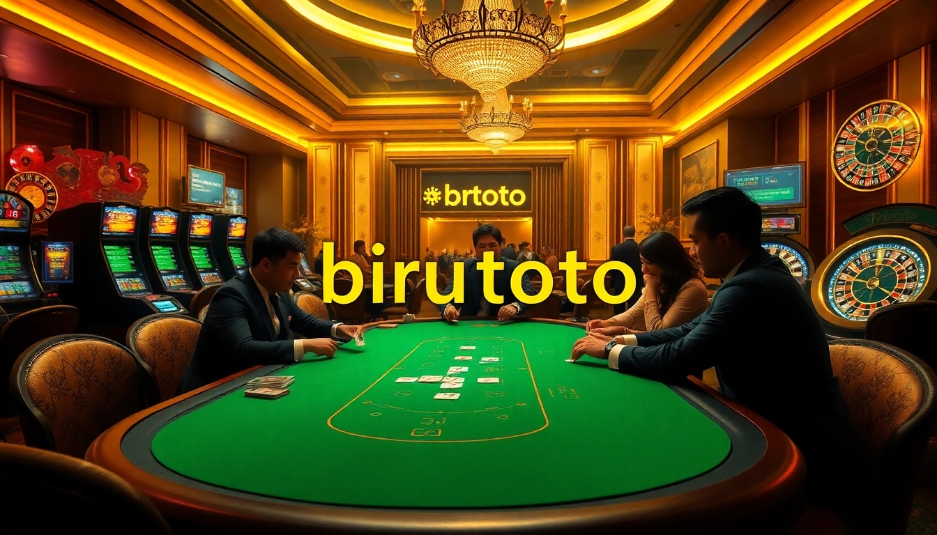 Excitement fills the air as players engage at a poker table in a luxurious casino scene highlighting birutoto.