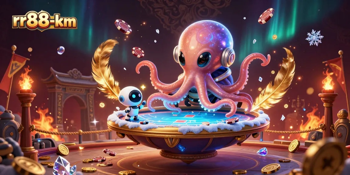 Experience thrilling poker action with rr88-km's alien octopus at a holographic table.