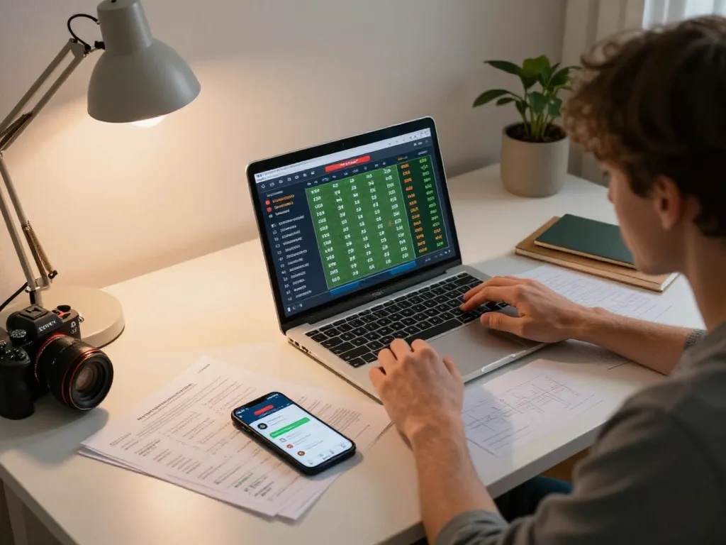 Engaged viewer analyzing kèo bóng đá hôm nay on laptop during online sports betting session.