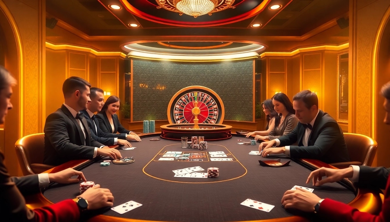 Experience the excitement of gambling at nhà cái mm88 with vibrant poker action at a luxury casino table.