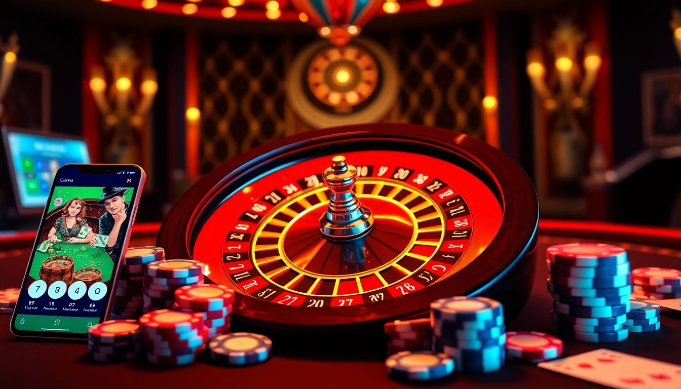 S8 app displayed on a smartphone with poker chips and a roulette wheel, showcasing online casino excitement.