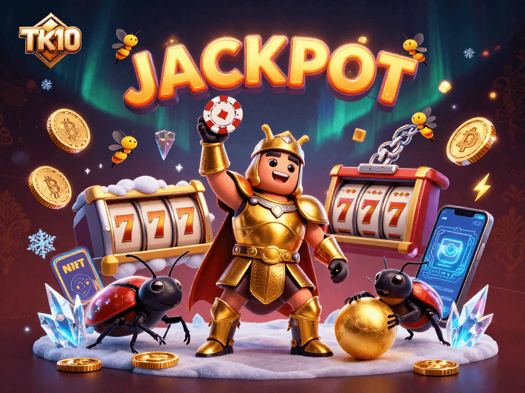 Engage in immersive betting experiences at TK10 with vibrant characters celebrating a jackpot win.