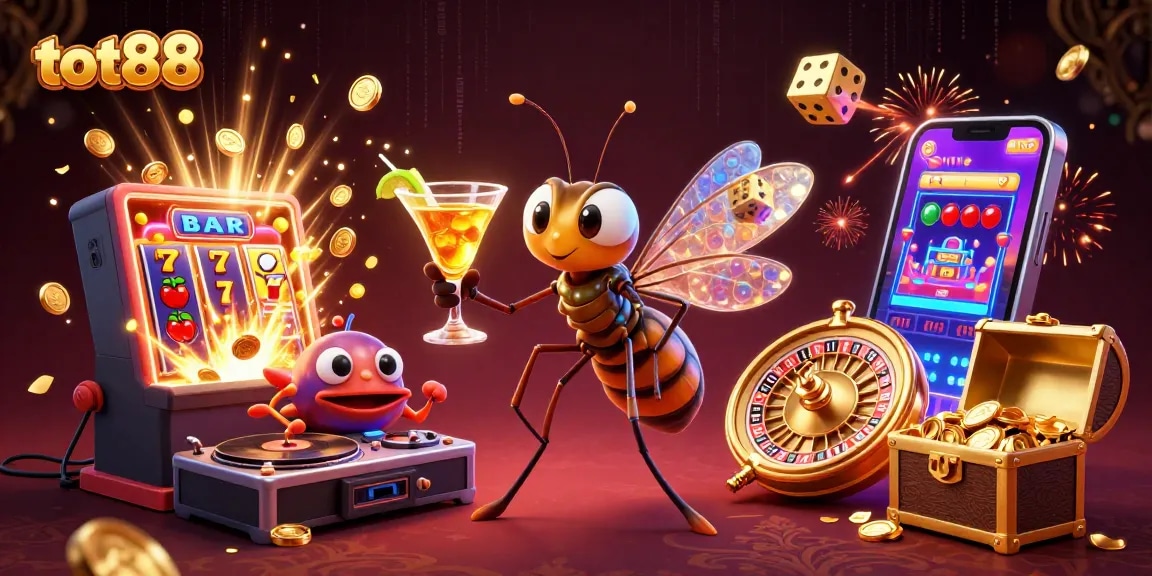 tot88 showcases a lively 3D casino scene with vibrant characters and exciting gameplay elements.