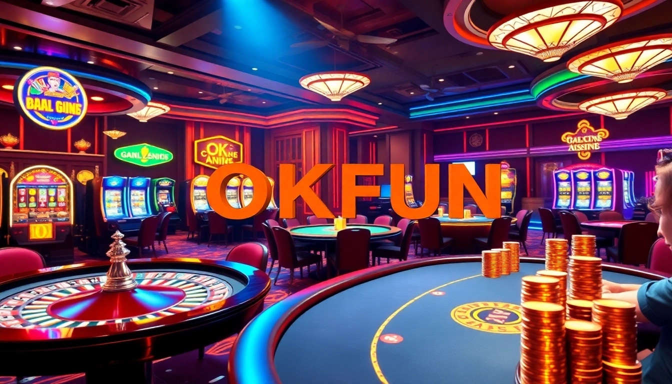 Experience the thrill of gambling at OKFUN Casino with intense poker action and vibrant slot machines.