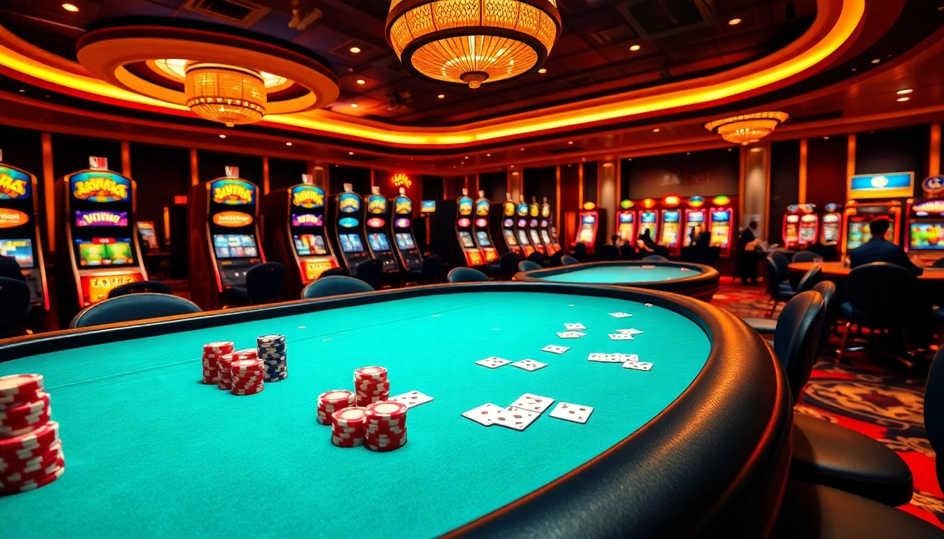 Engaging players at an 8Xbet casino table with colorful chips and cards, creating excitement.