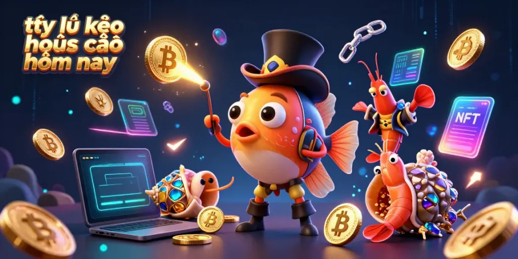 Experience thrilling action with tỷ lệ kèo nhà cái hôm nay featuring glowing coins and lively sea creatures in an energetic aquatic setting.