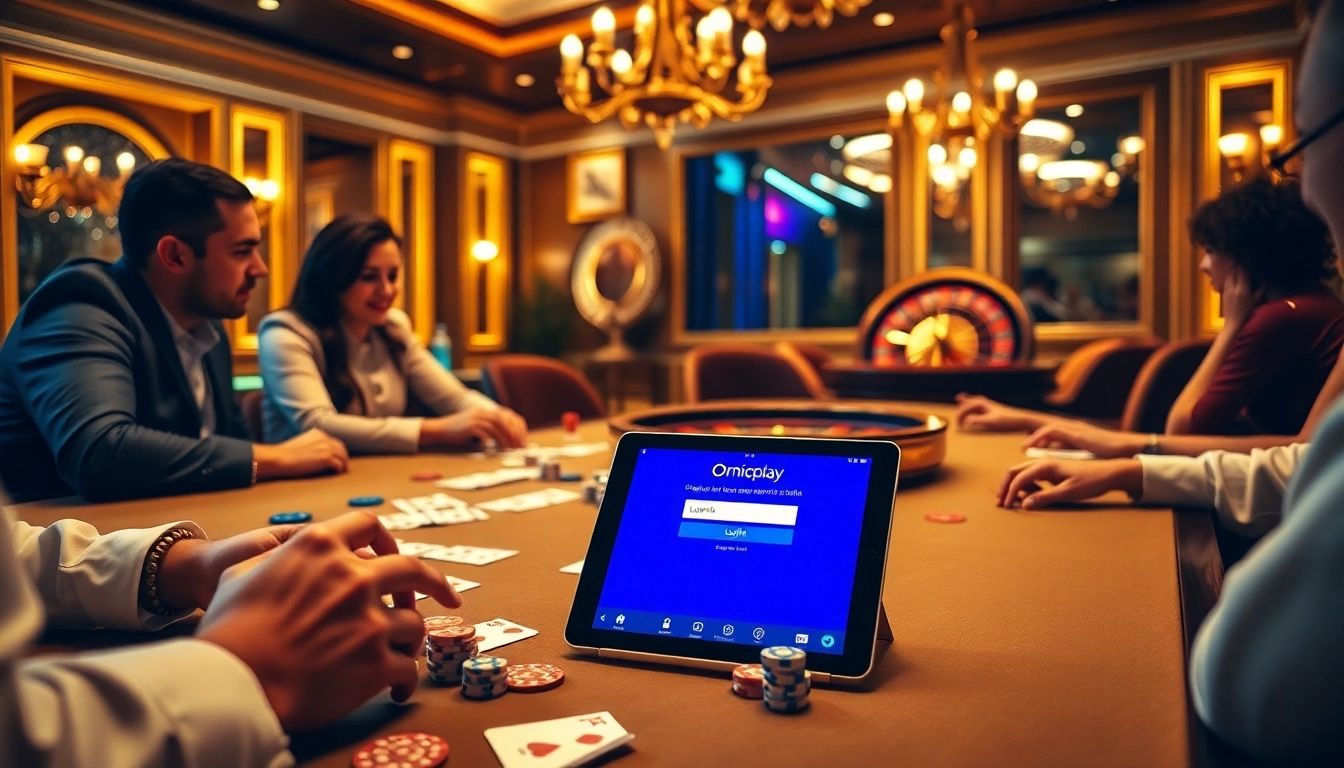 Engaging scene showcasing 'onicplay login' with players at a vibrant casino table.