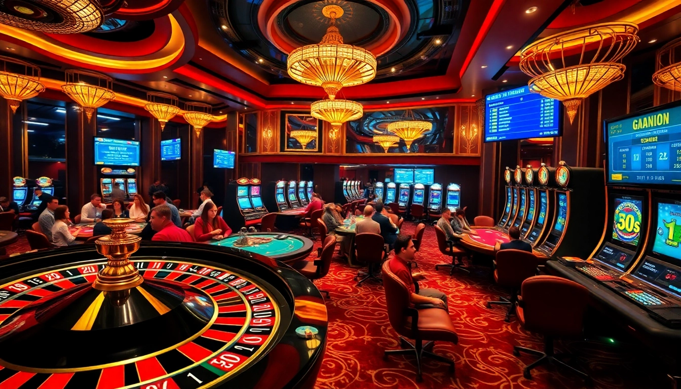 Players enjoy high-stakes games at a luxurious casino scene, highlighting https://ga888.at.