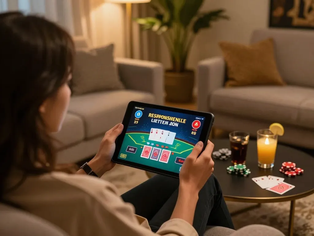 Engaging gameplay at 888VI Homepage showcasing online blackjack with tablet and warm ambiance.