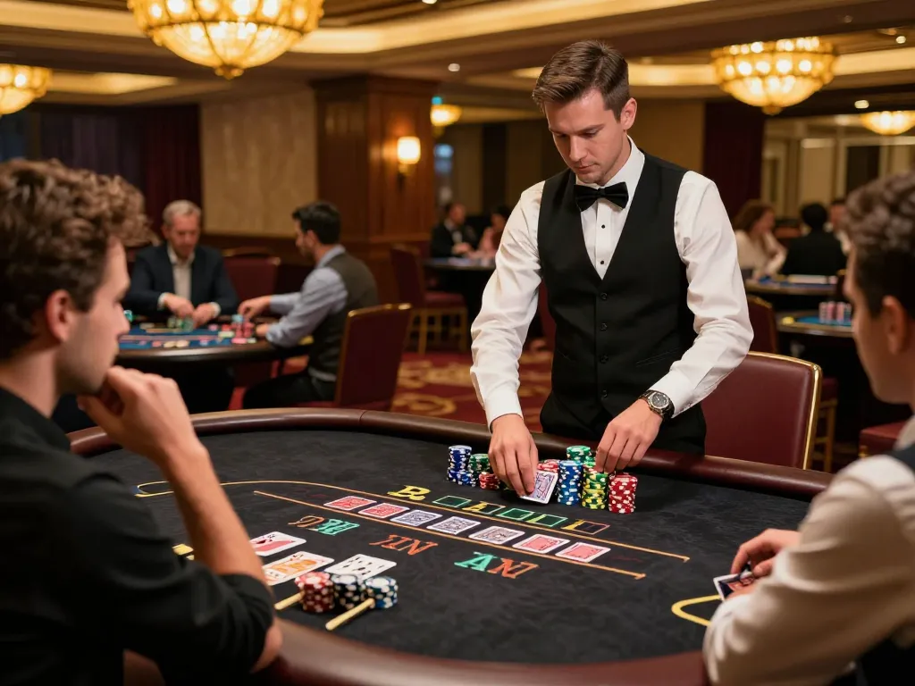 Engaging in a high-stakes blackjack game at MM88 casino with eager players and warm ambiance