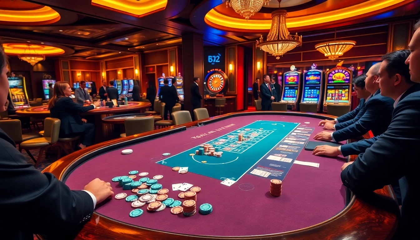 Experience the excitement of betting at B52club poker tables with vibrant chips and cards.