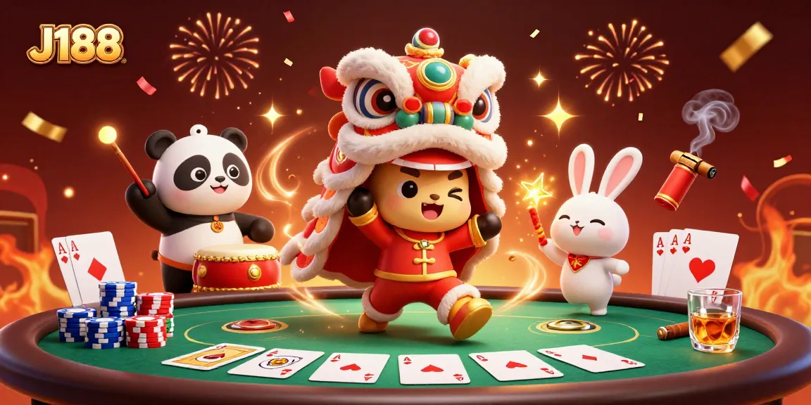 Experience the excitement of J188 with vibrant characters celebrating at a lively poker table.