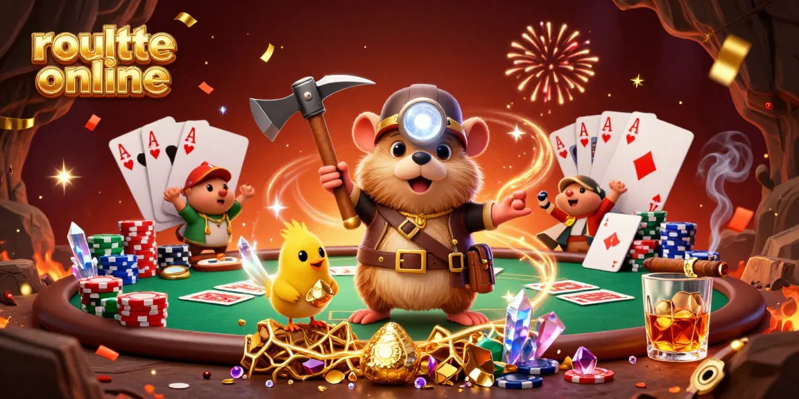 Play roulette online with excitement in this vibrant casino scene featuring colorful poker elements.