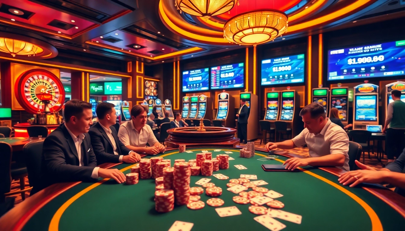 Experience high-stakes gaming at NK88 with vibrant casino visuals and lively players.