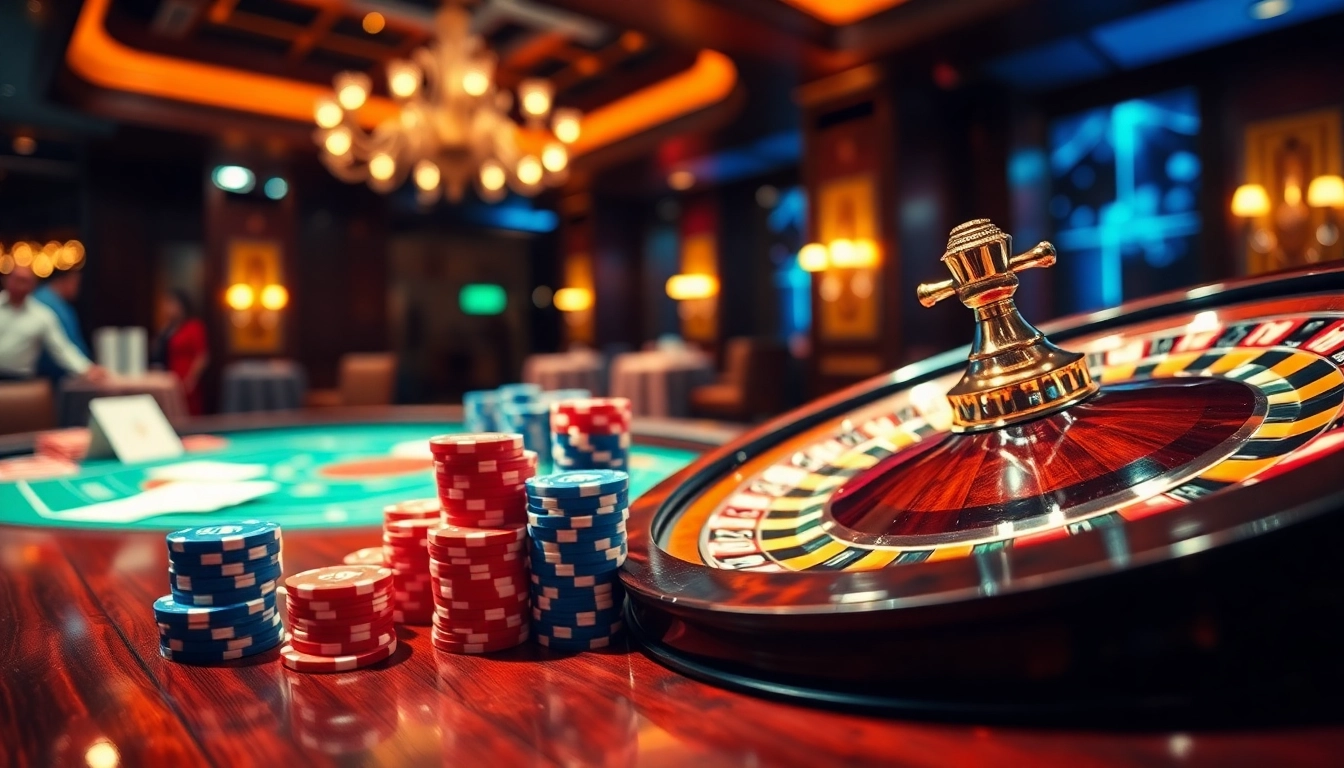 RR88 poker chips stacked at an elegant casino table, showcasing excitement in gambling.