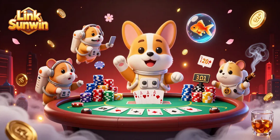 Play exciting games at Link Sunwin in an immersive space casino scene with floating elements