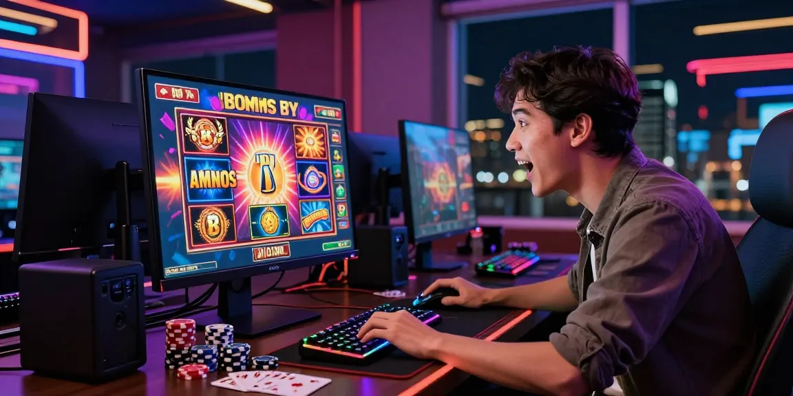 The player at https://crownnorthill.co.uk/ excitedly engages with vivid bonus buy slot game on a modern setup.