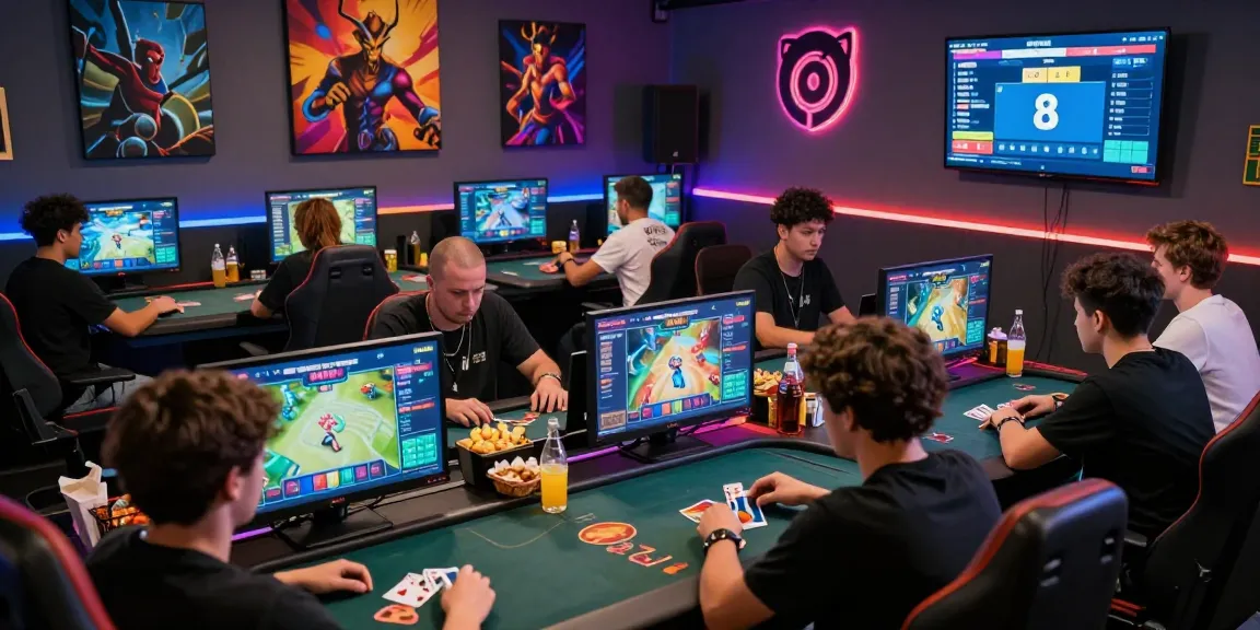 Suasana permainan game online 68gb yang penuh semangat dengan pemain terlibat dalam permainan kartu.