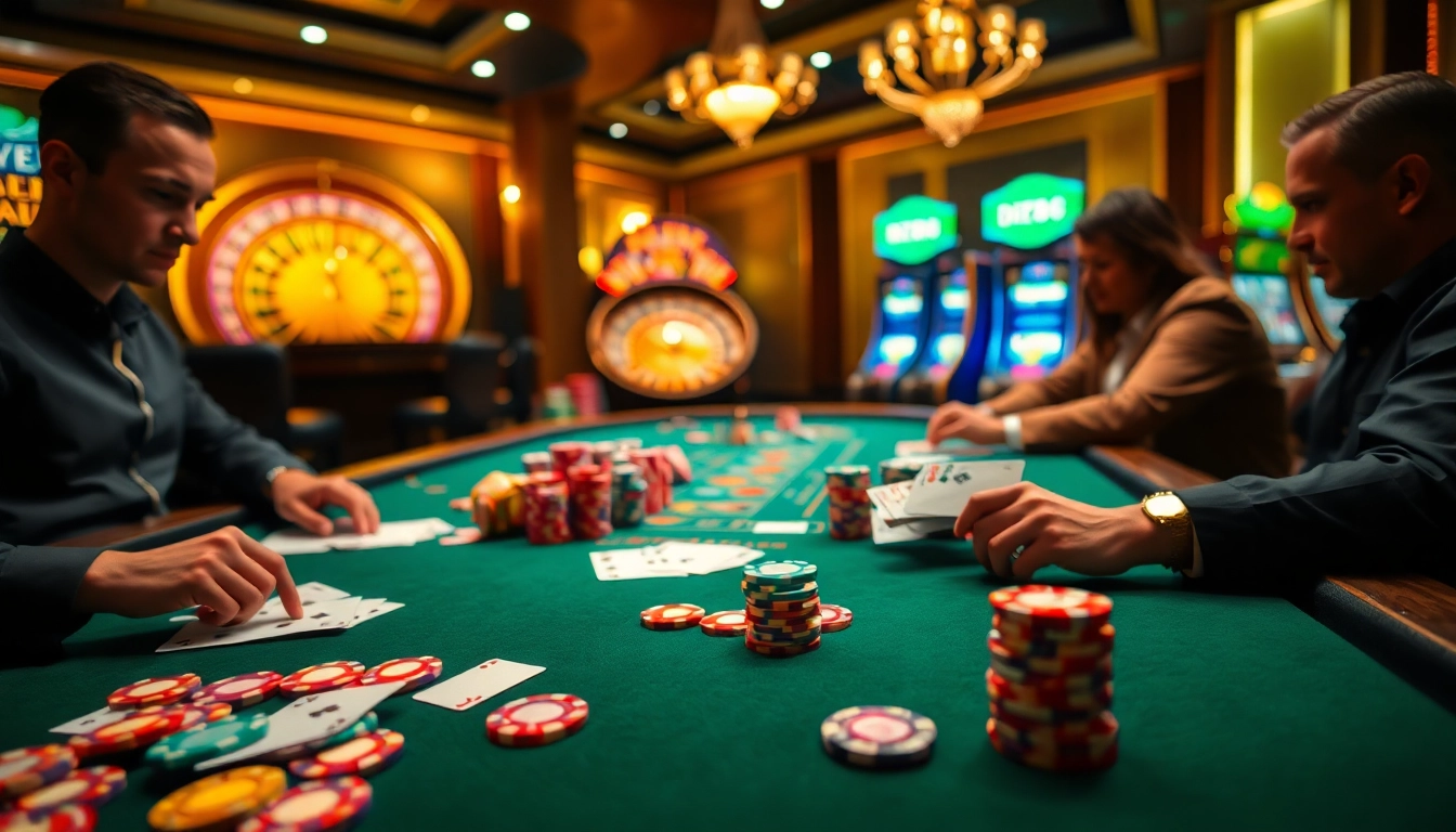 Winning at DR88 with vibrant poker chips and cards at a luxurious casino table.