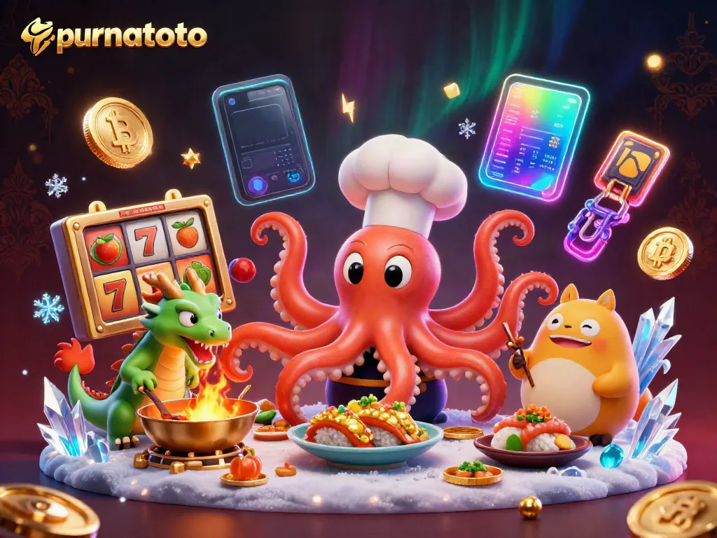 Menangkan permainan slot gacor menggunakan purnatoto dengan ilustrasi yang penuh energi dan elemen kasino digital.